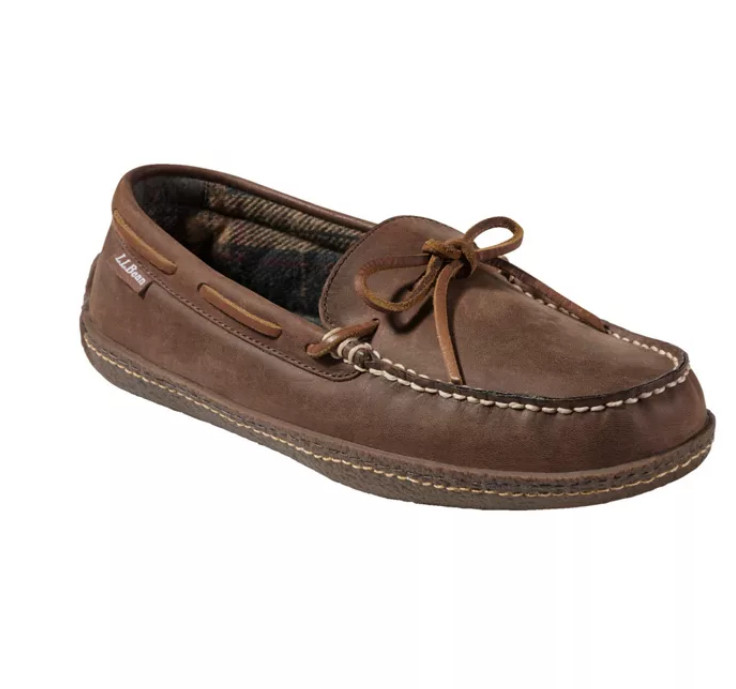 L.L.Bean Men’s Handsewn Slippers, Flannel-Lined, Acorn, NEW