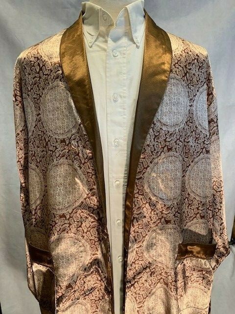 Mens Silk Satin Robe – Coffee Paisley Auspicious – 5 Day Delivery -USA Seller