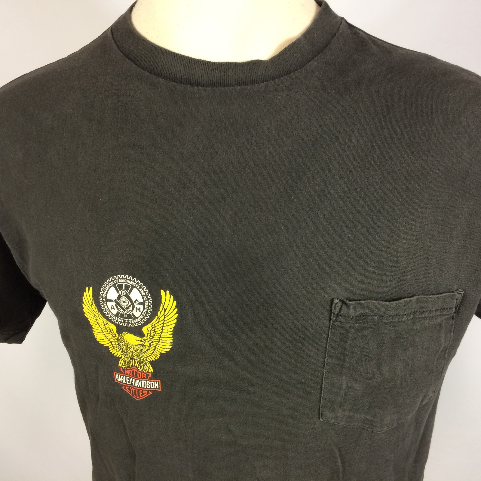 Vintage 80s 90s Harley Davidson Motorcycle Distressed Union Labor Pocket T Shirt