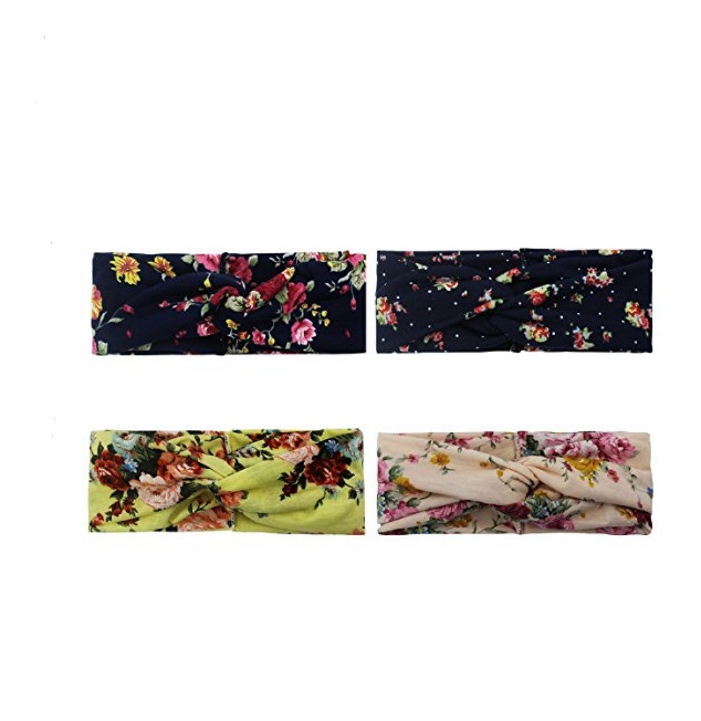 4-Pack Floral Print Turban Headbands – Women’s Elastic Twisted Hair Bands