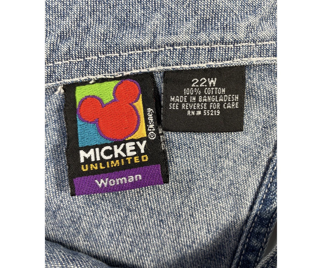 Vintage 90s Disney Mickey & Co 2000s Denim Shortall Overall Shorts Plus Size 22W
