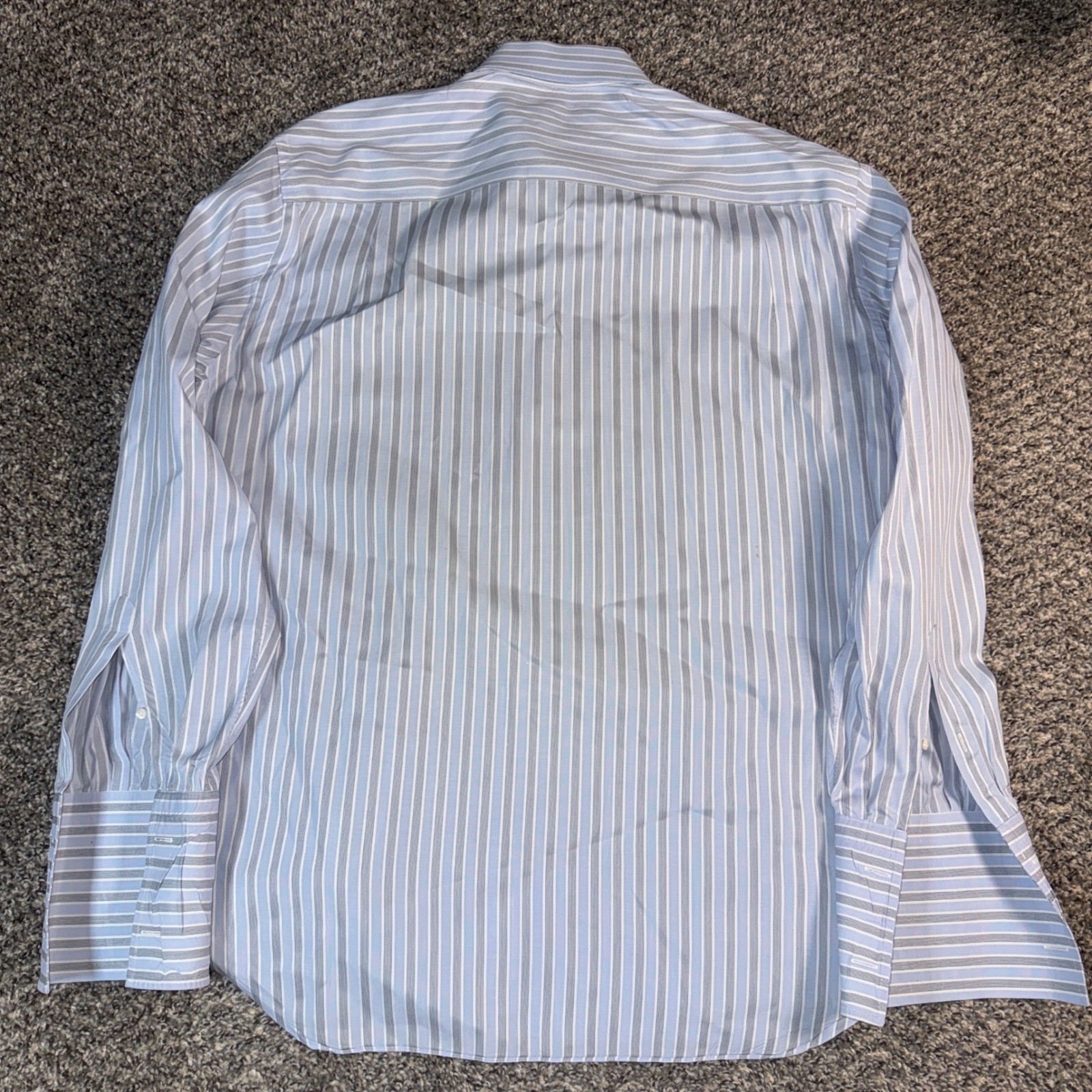 Ermenegildo Zegna 43/17 Mens Blue Striped French Cuff Dress Shirt Spread Collar