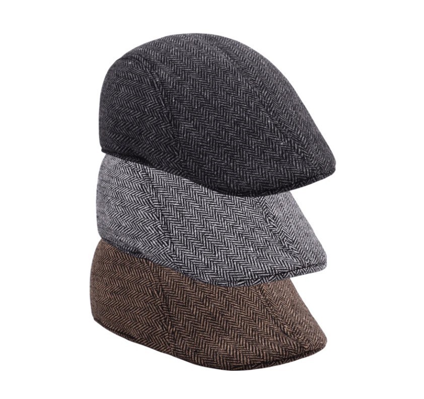 Men’s Herringbone Ivy Flat Cap Classic Newsboy Driving Golf Hat Adjustable Fit