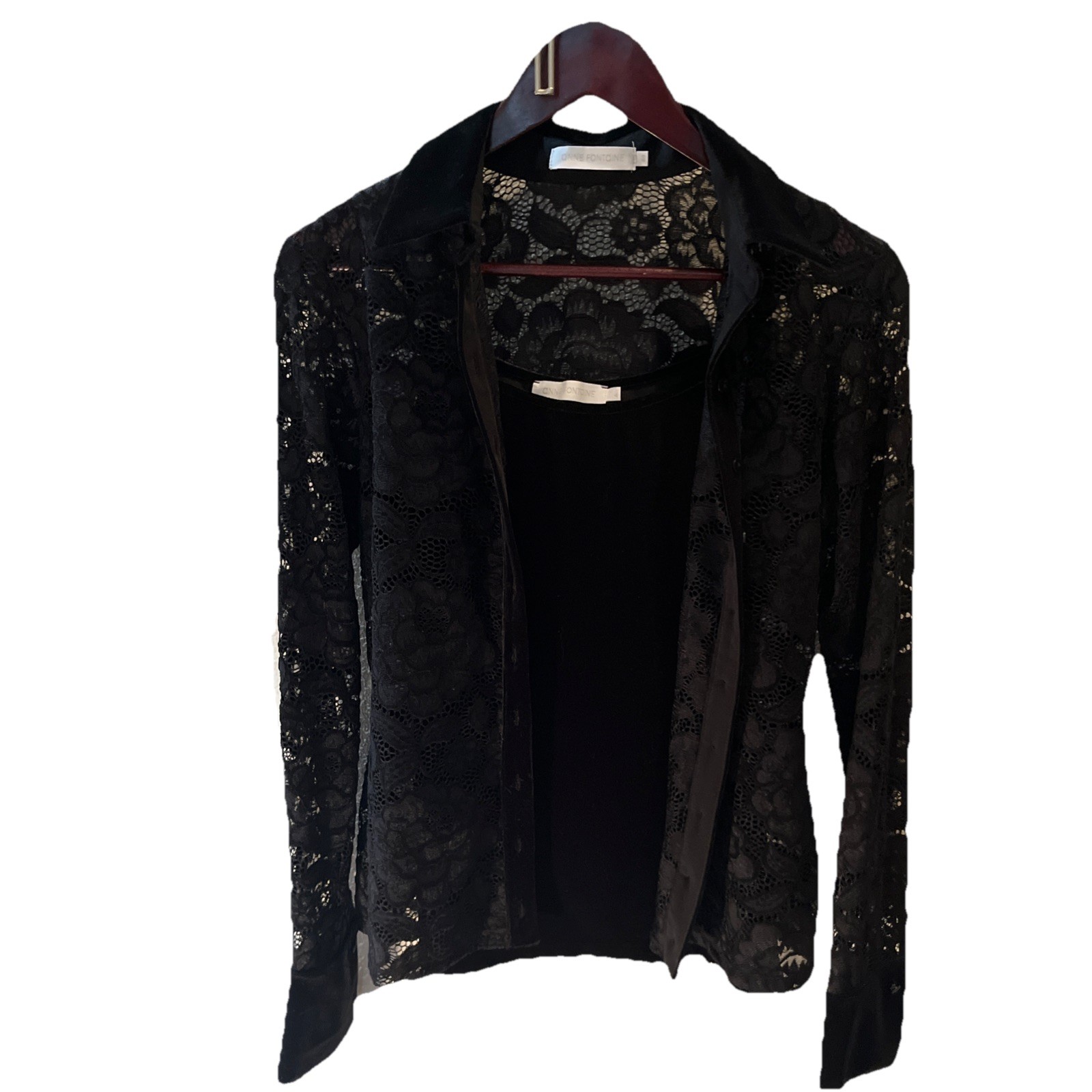 Anne Fontaine Black Lace Velvet Trim Blouse With Matching Velvet Camisole.