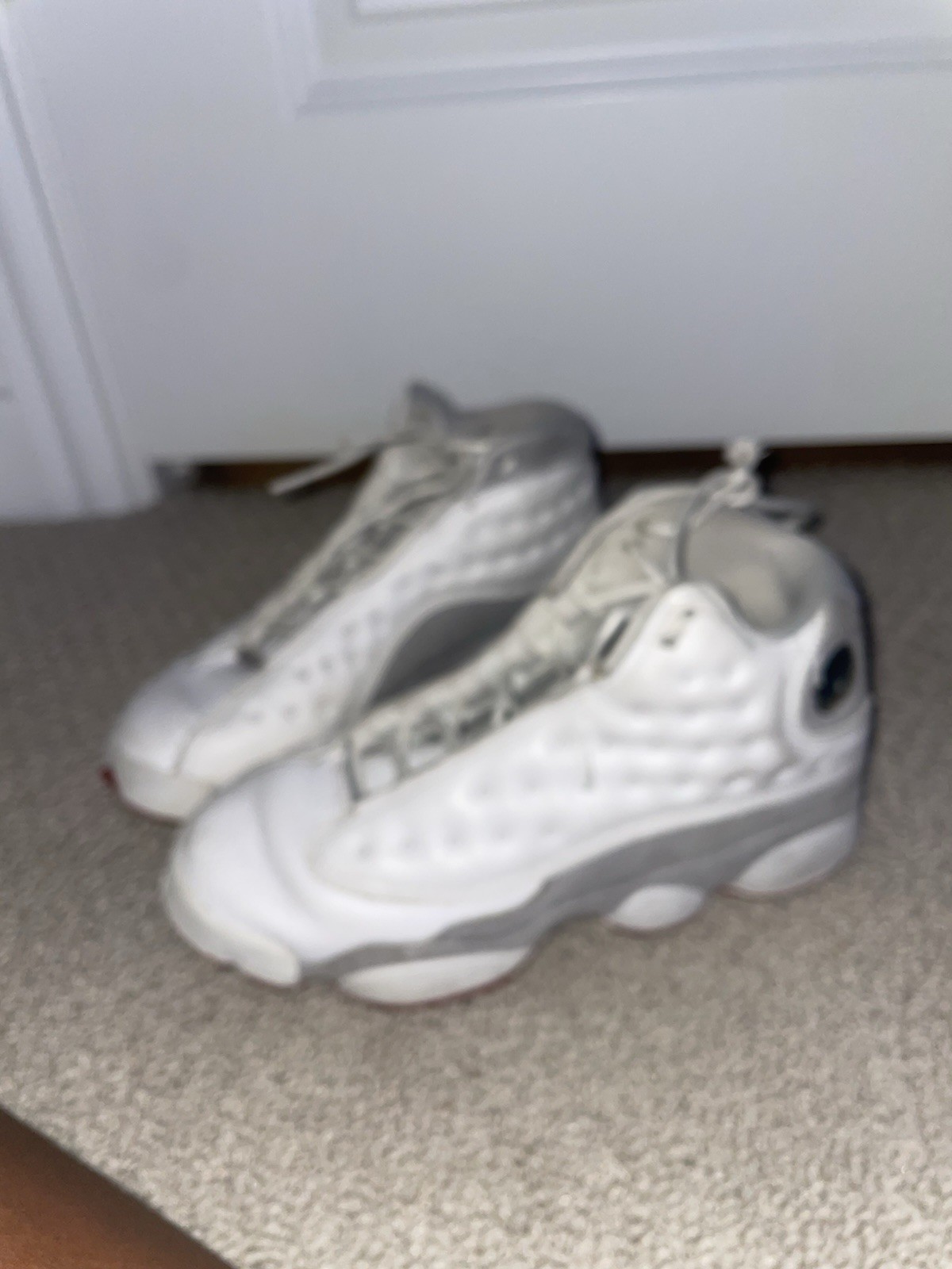 Jordan Air Jordan 13 Mid Top Leather Lace-Up Basketball Sneakers White Gray Red