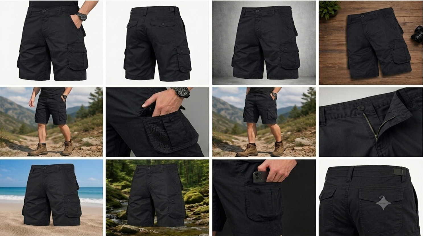 Men’s Tactical Cargo Shorts Black Multi Pocket Outdoor Hiking Casual Work Shorts