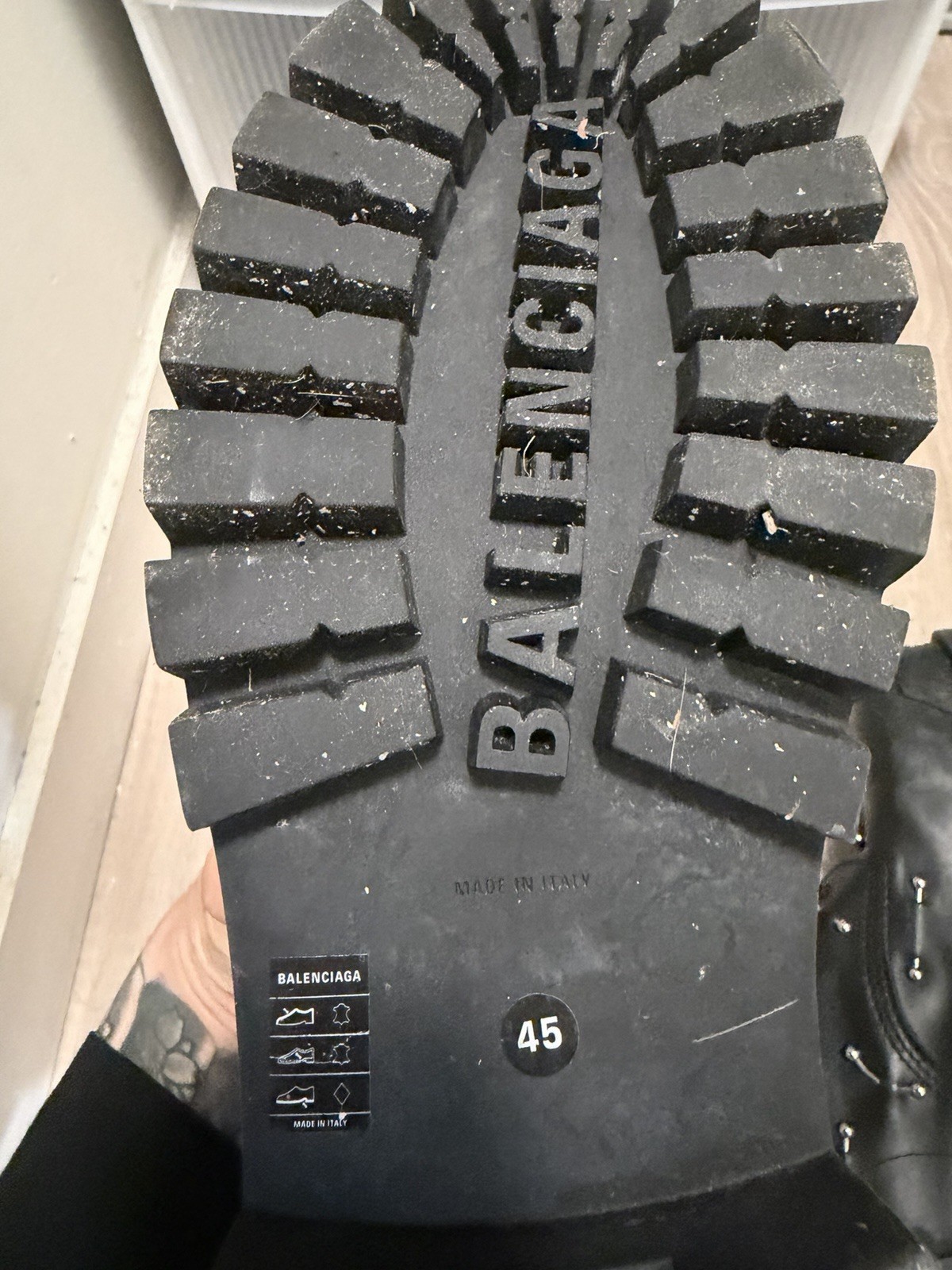 Balenciaga Men’s Black Leather Studded Strike Combat Ankle Boots Lace Up 12