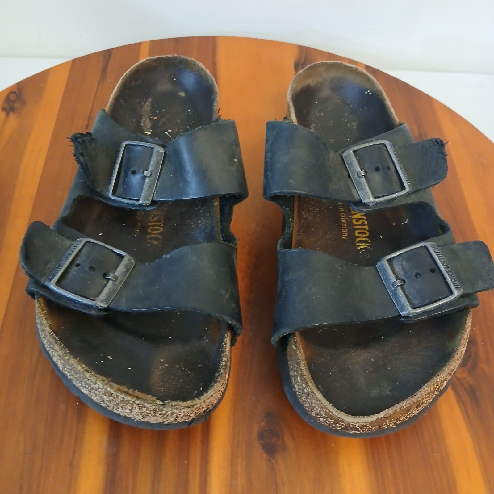 Birkenstock Arizona Sandals Mens 39 W8 M6 Black Leather Double Strap Slides