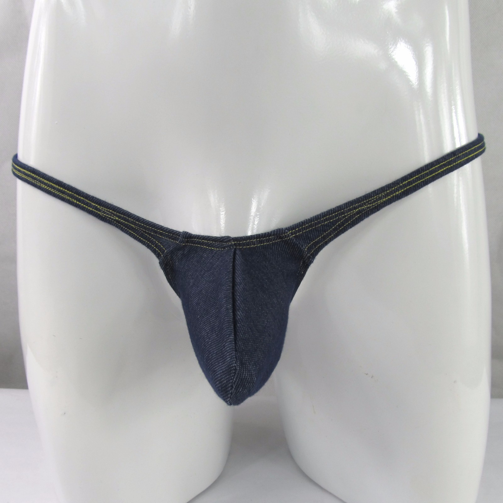 K403D String Thong Grape Smugglers Contoured Pouch Indigo Denim Knit stretchy