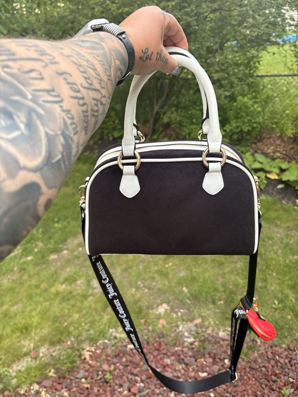 Juicy Couture Small Logo Satchel Zip Strap Strawberry Charm
