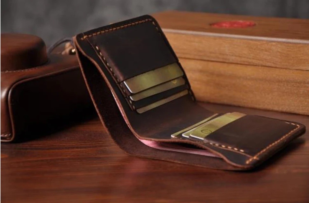 Handmade Vintage Crazy Horse Genuine Leather Men’s Short Wallet for Money Clip
