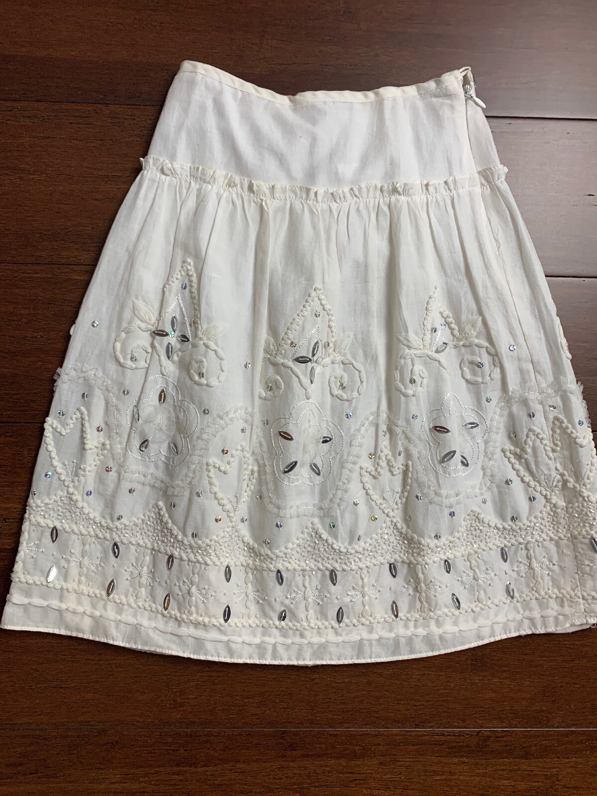 Girls Charabia France Sz 5 White Fully Lined Embroidered Beaded Sequin Skirt