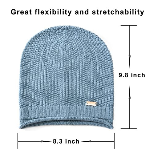 Slouchy Beanies for Women Winter Soft Warm Cashmere Hat Skull Cap Medium Blue