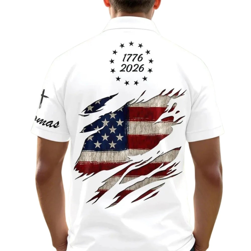 Custom Name 1776-2026 250th Anniversary American Flag Golf Polo Shirt S-5XL