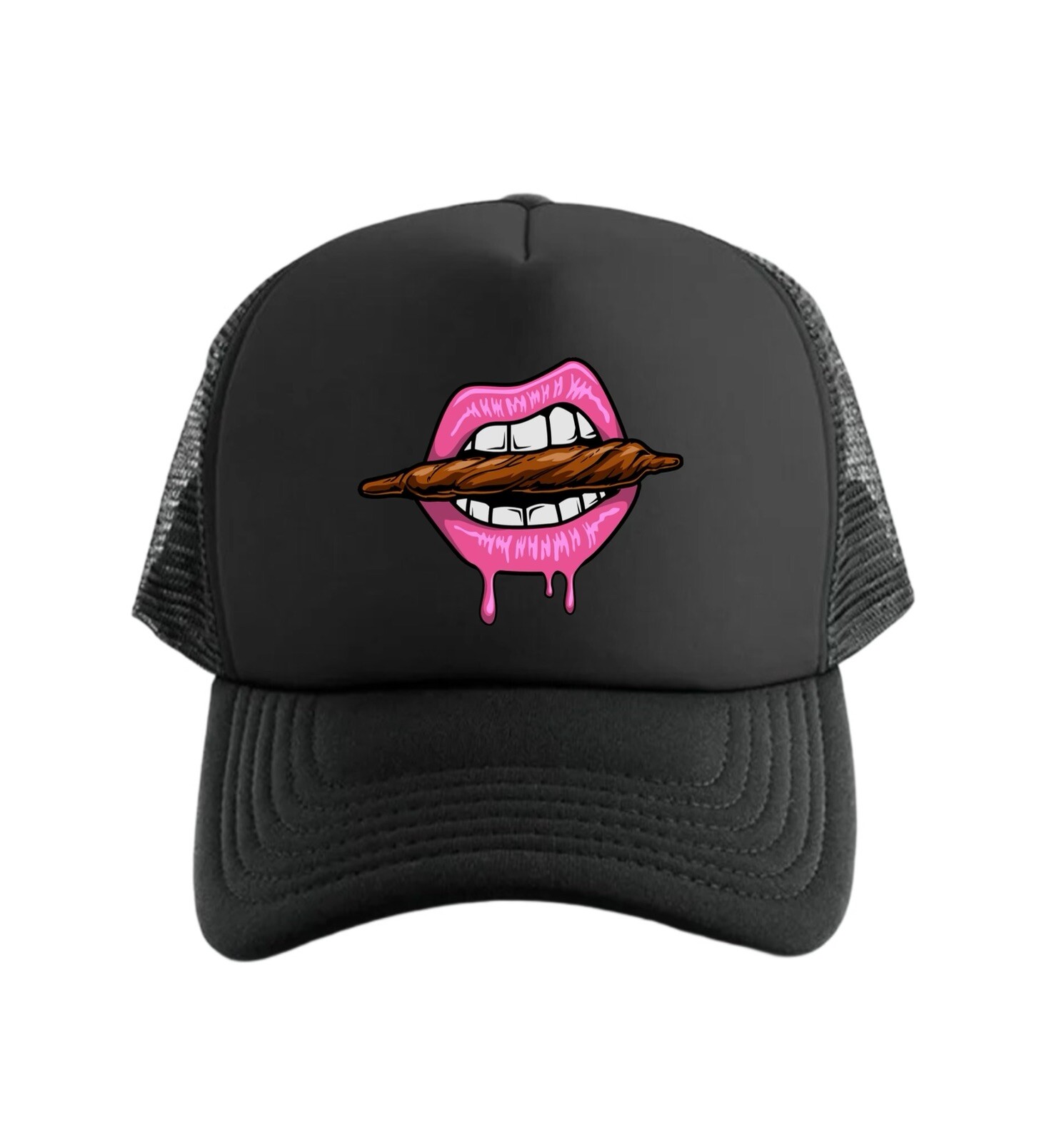 Money Lips Smoking Trucker / Snapback Hat – Black