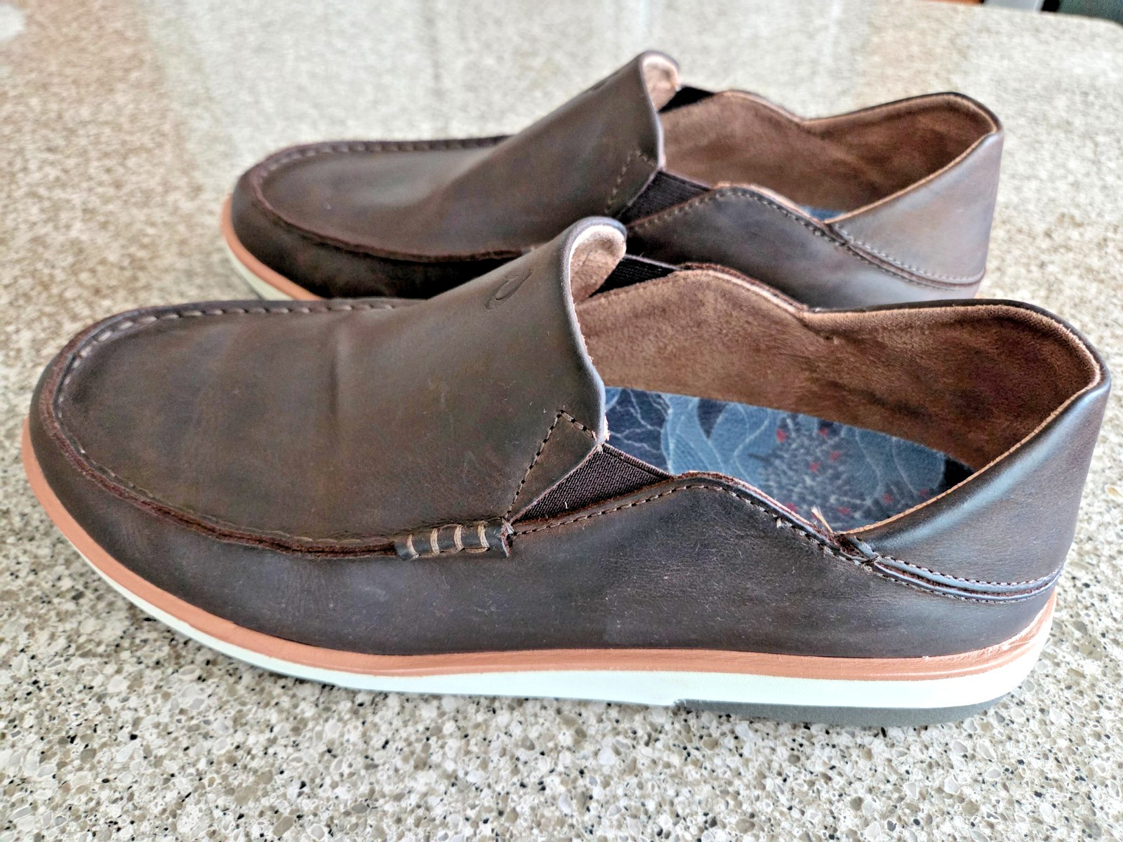OluKai Kalia Slip On Mens 11 Dark Wood Shoes 10453-6363 Boat Nubuck Leather