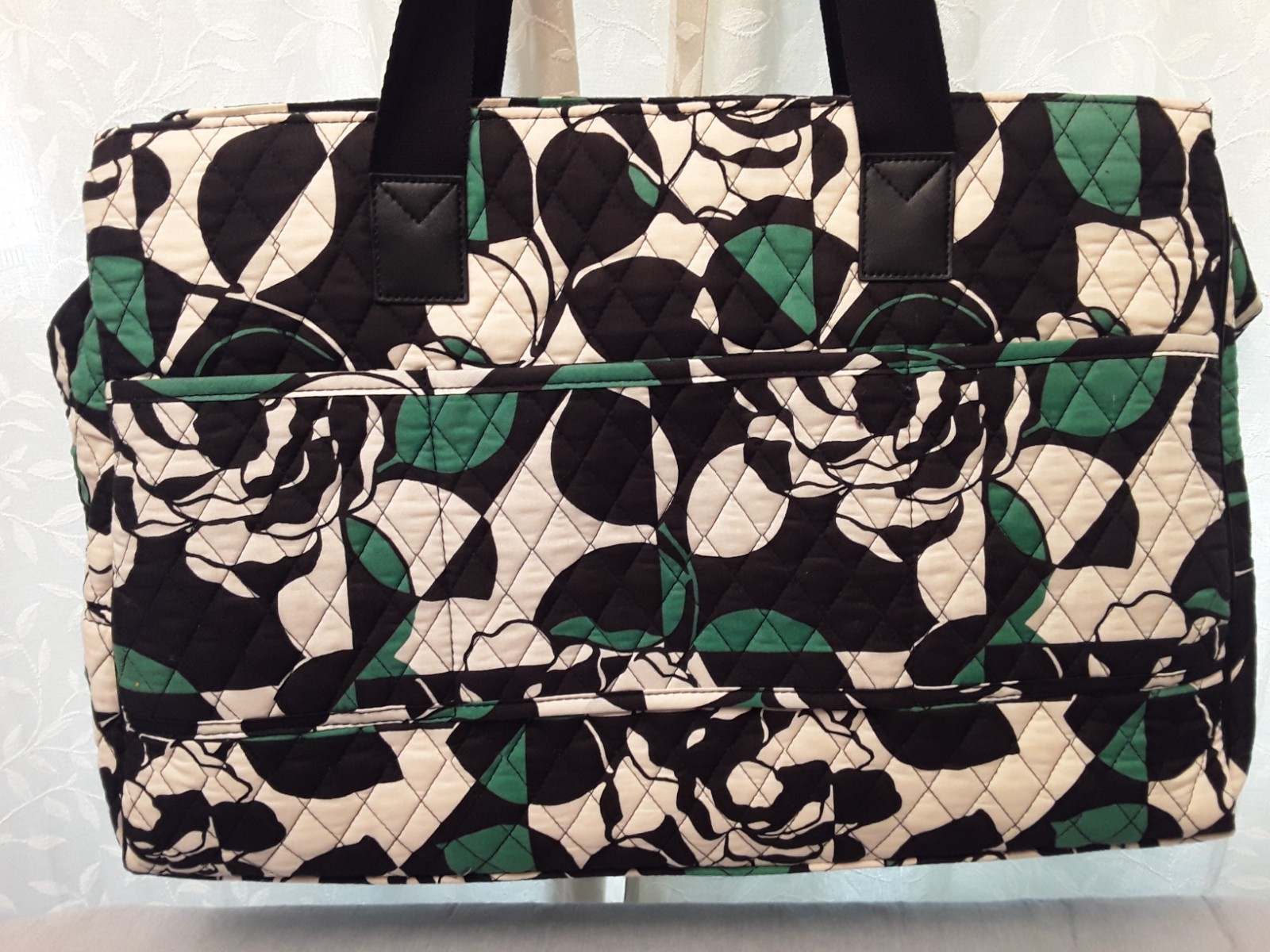 Vera Bradley Imperial Rose Duffel/Weekender – black/white/green cotton