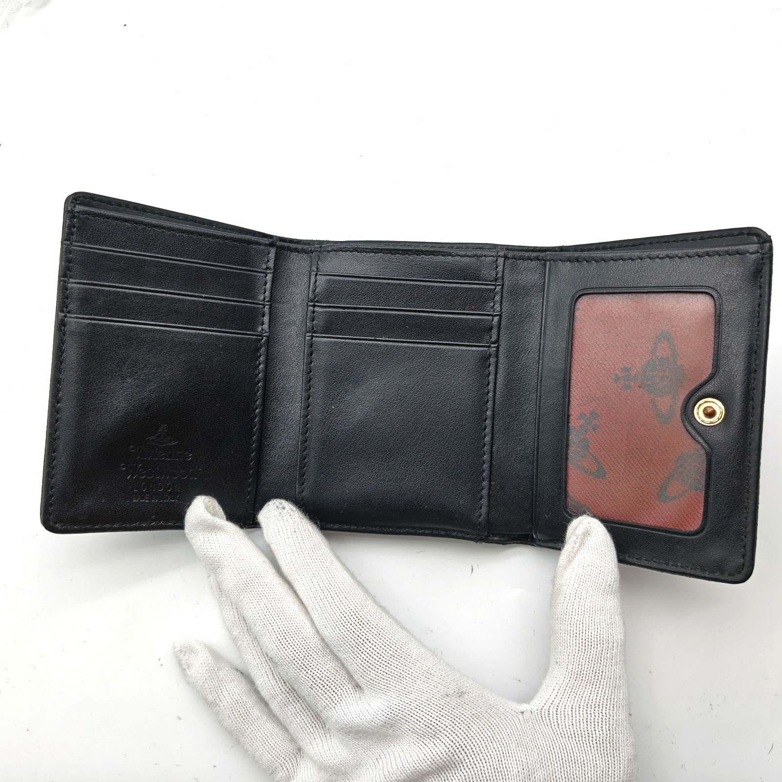 Vivienne Westwood SMALL FRAME WALLET Orb Tri-fold purse Saffiano Leather Black