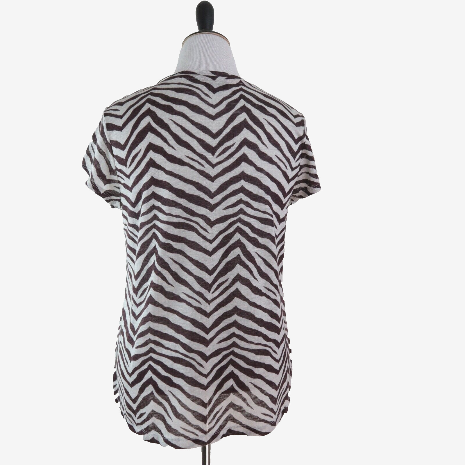 NWT Tahari Size L Linen Shirt V Neck Brown White Zebra Print