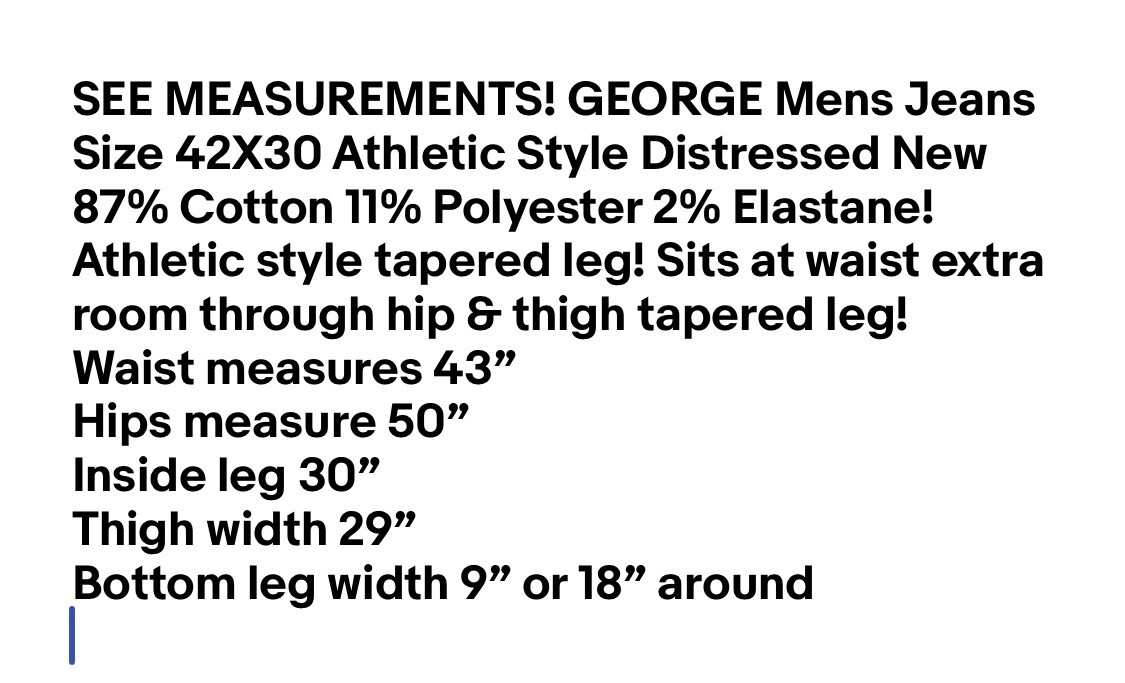 GEORGE Mens Jeans Size 42X30 Athletic Style Distressed New