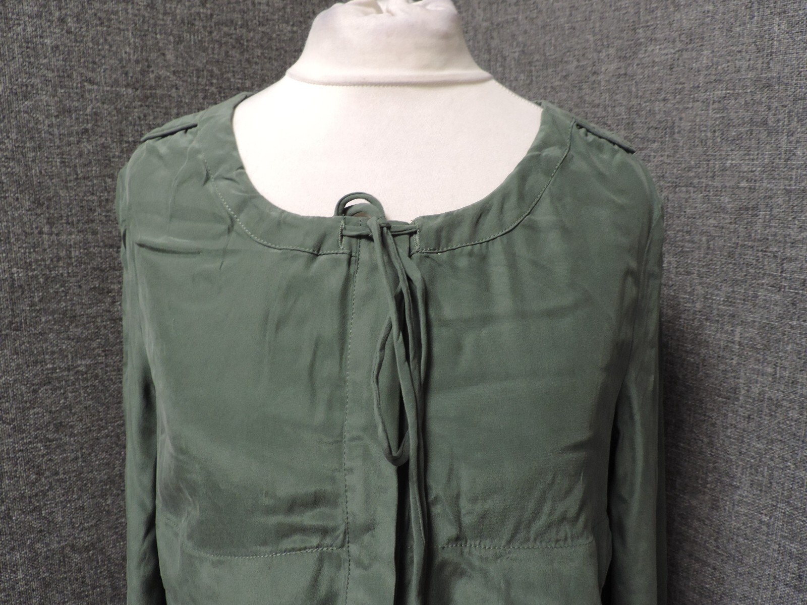 See U Soon Silk Shirt Dress Khaki UK S/M Size 1 LN121 MM 08