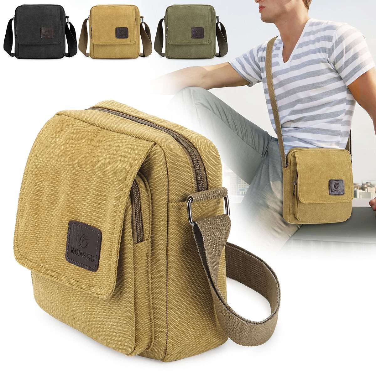 USA Vintage Canvas Crossbody Bag Portable School Satchel Messenger Shoulder Men