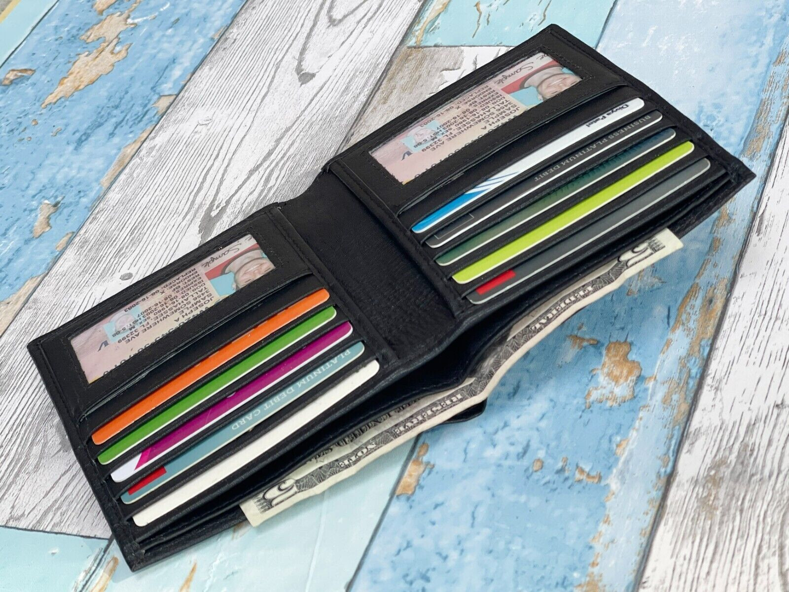 Leatherboss Mens Wallet Genuine Leather RFID Bifold Large Capacity Card Holder