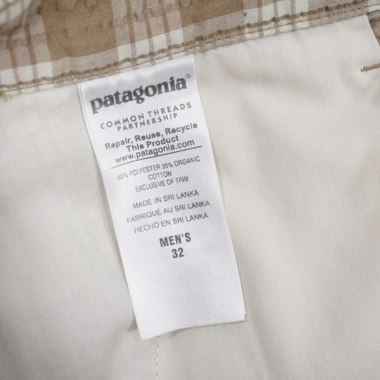 Patagonia Puckerware 8″ Shorts Plaid Mens 32 Beige White Poly Cotton 57780 EUC