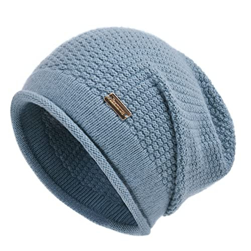 Slouchy Beanies for Women Winter Soft Warm Cashmere Hat Skull Cap Medium Blue