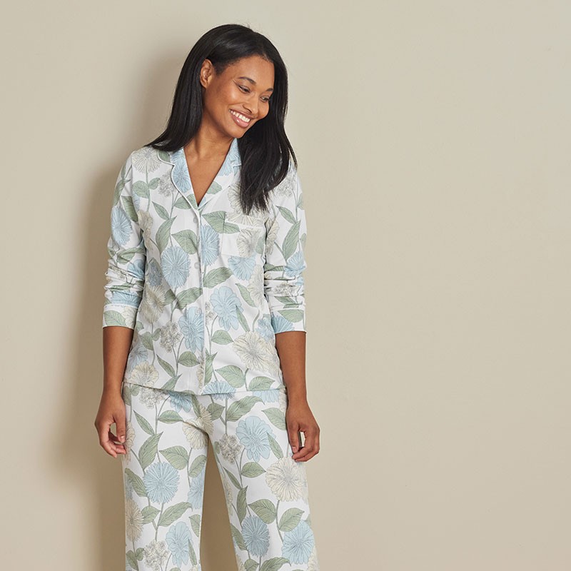 Printed Pima Cotton Women’s Button-Down Pajama Set