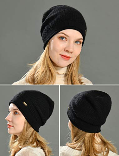 Slouchy Beanies for Women Winter Soft Warm Cashmere Hat Skull Cap Ladies Black