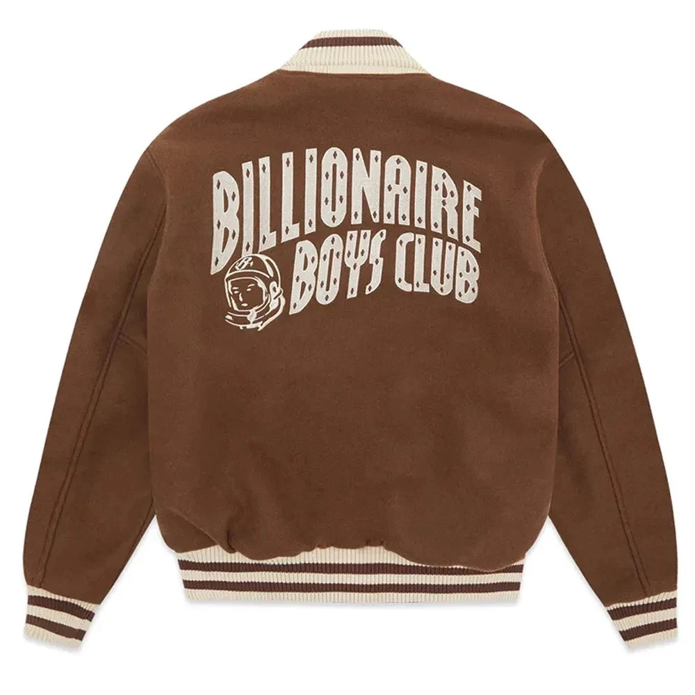 Billionaire Boys Club Brown Wool Varsity Jacket Men’s Snap Button Bomber Coat