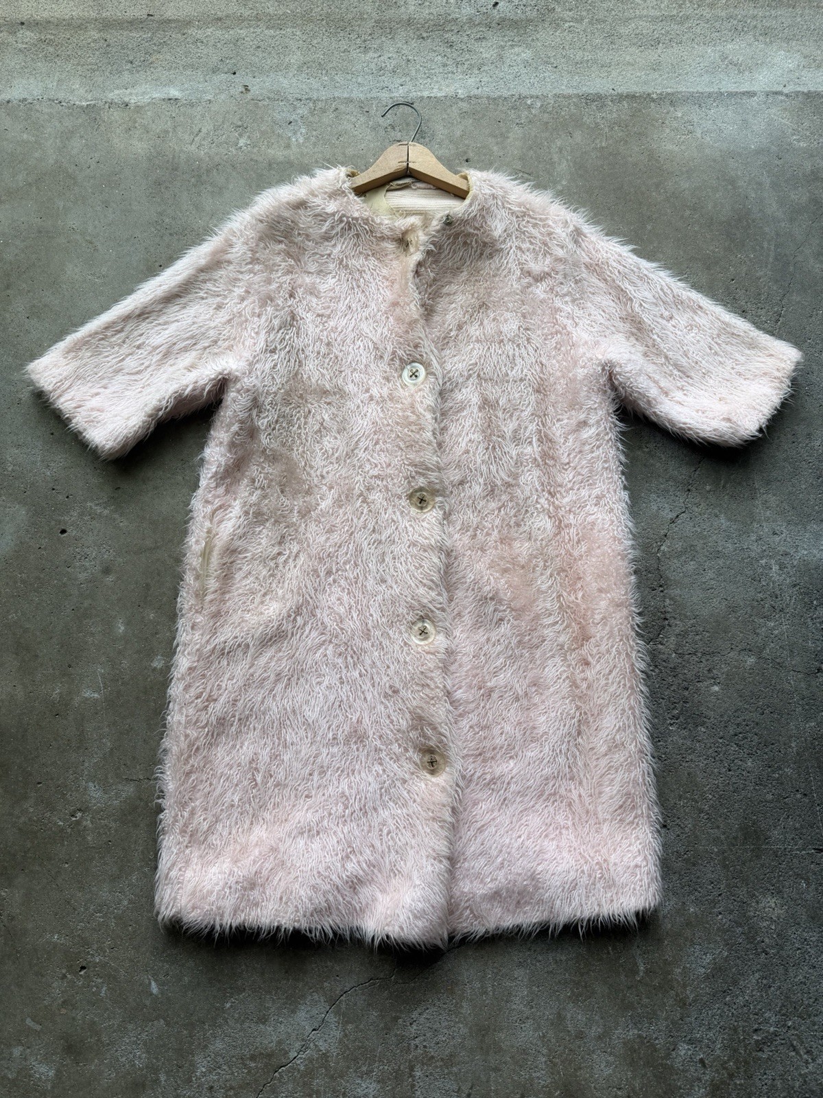 Vintage 50s 60s Faux Fur Fuzzy Mohair Style Dress Pink Rayon Lined Loungees Pink
