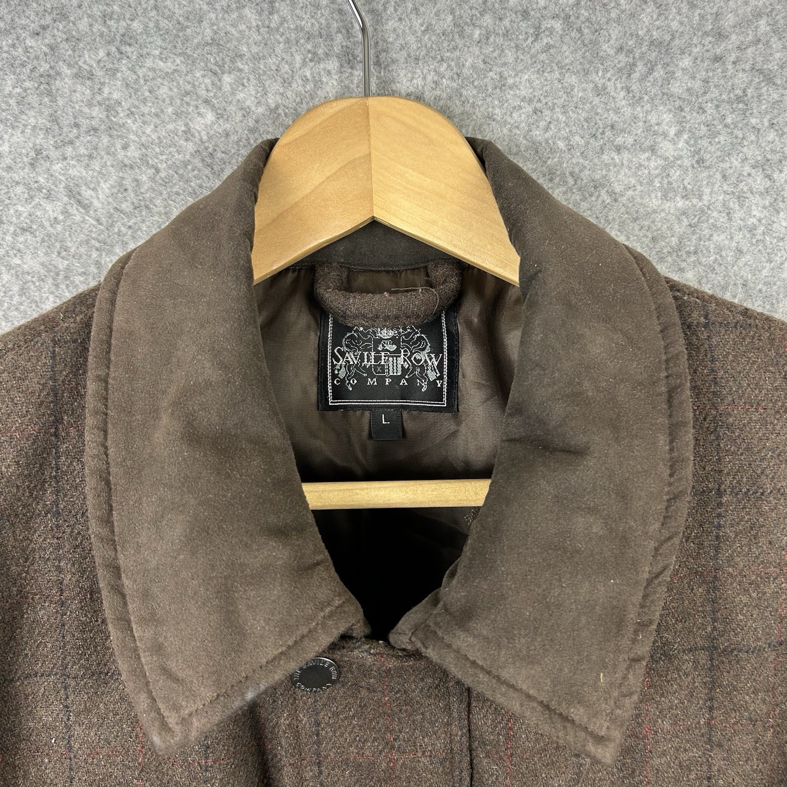 Savile Row Company Tweed Coat Mens XL Brown Overcoat Jacket Wool Blend Zip