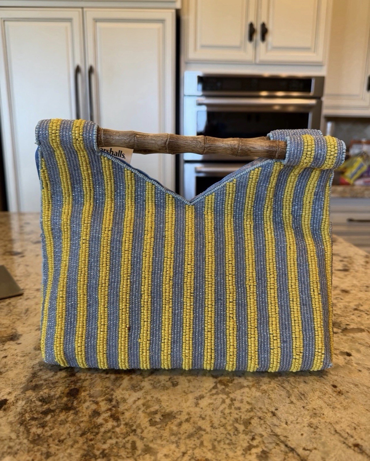Handcrafted in India Women’s Amalfi Striped Beaded Bamboo Top Handle Bag