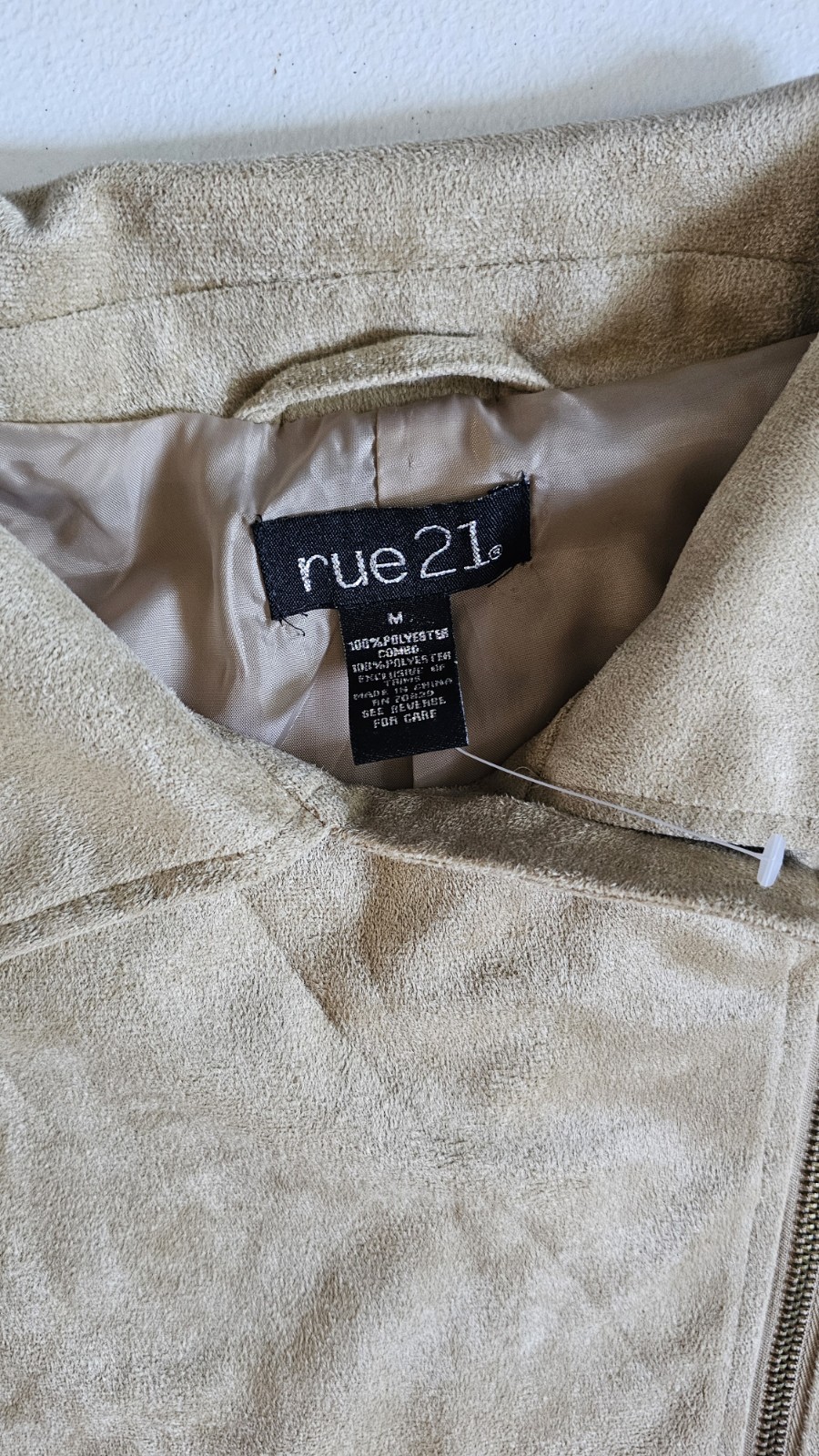 RUE 21 Apparel Faux Suede Jacket Tan Beige Zip Front Women’s Size M