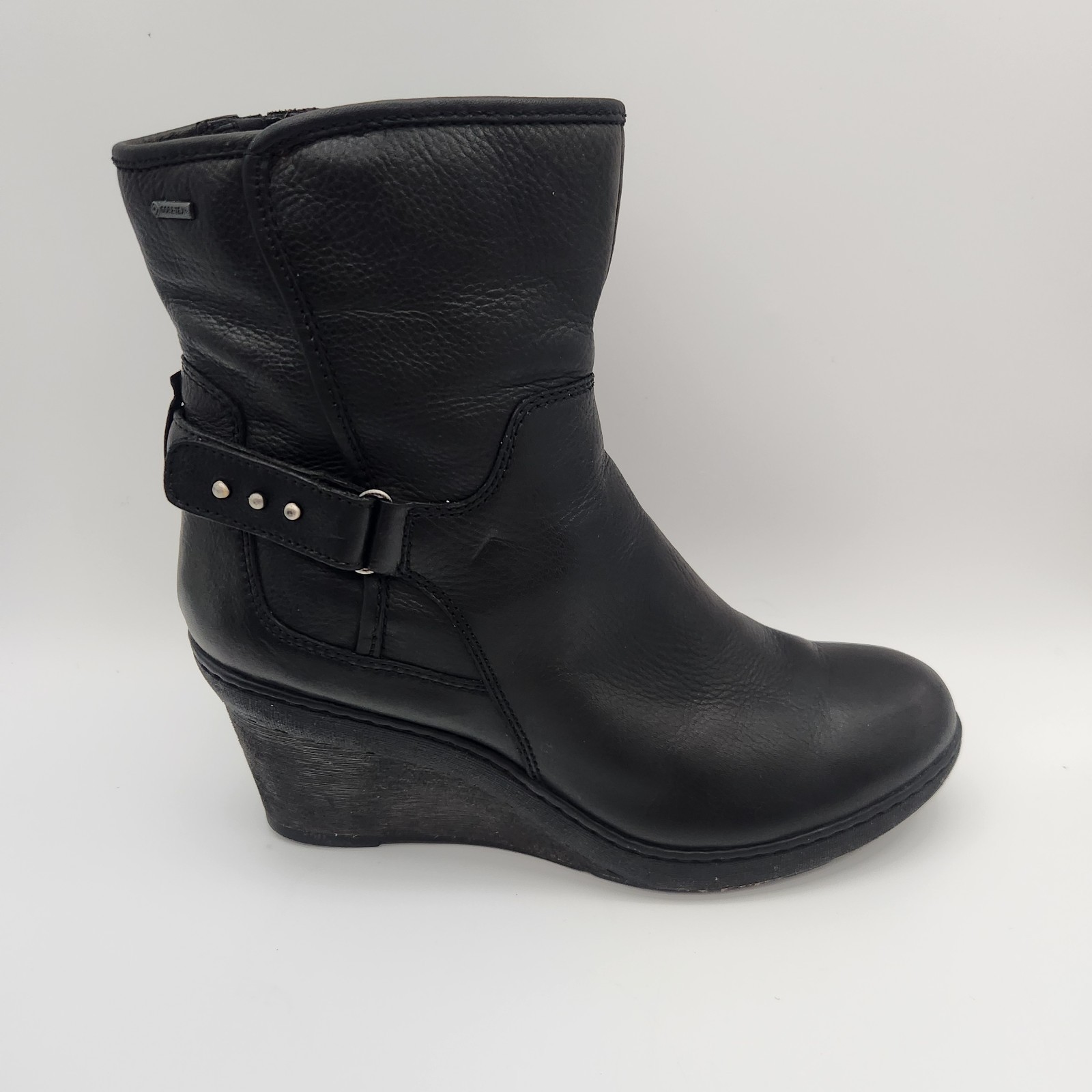Clark’s Women’s Natira Kit Boots Size 10M Black Leather Upper Wedge Goretex