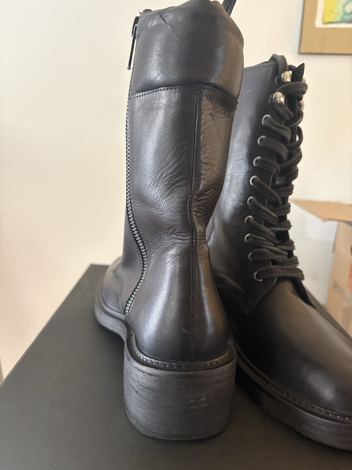 Vintage Foundry Co. Allison Black Leather Lace-Up Side Zip Combat Boots 8.5
