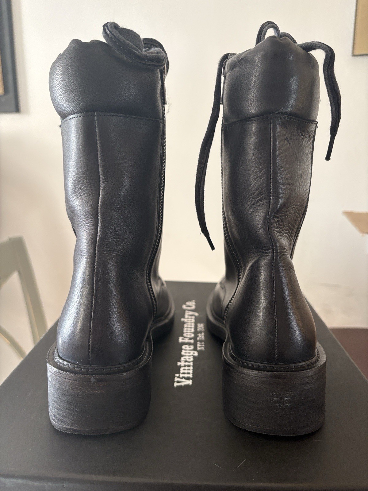 Vintage Foundry Co. Allison Black Leather Lace-Up Side Zip Combat Boots 8.5