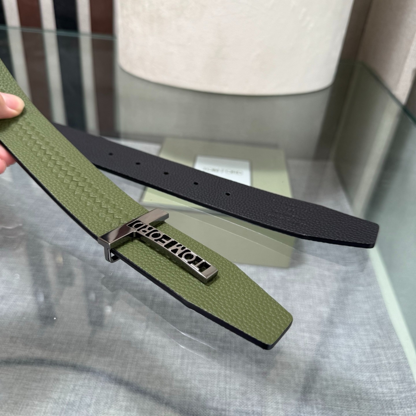 Tom Ford Handmade Reversible Belt 3.8cm/1.50″ Green/Black