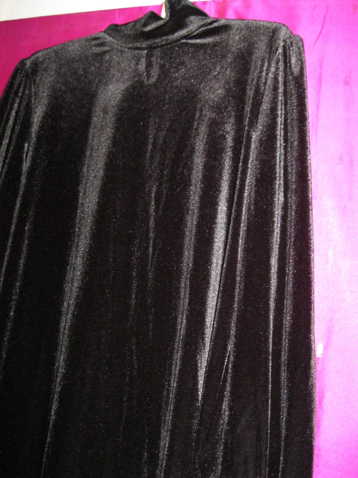 SUZANNE BETRO LABEL,BLACK VLEVET TOP W/ L/S & HIGH NECK, SZ M.,POLYESTER/SPANDEX