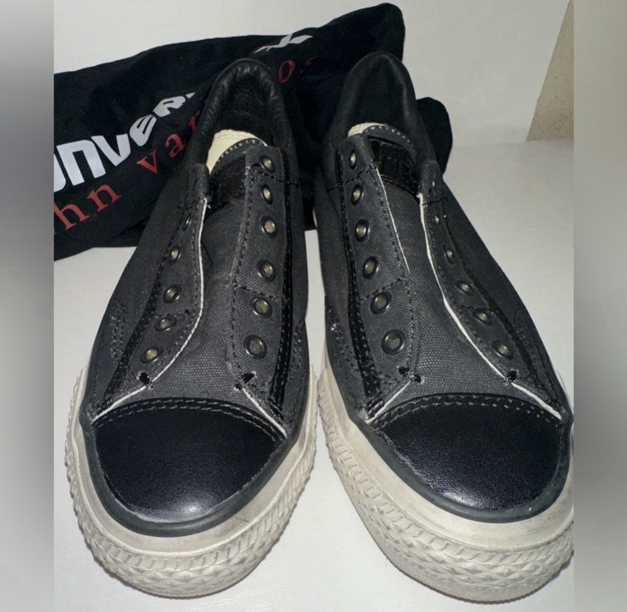 New Converse John Varvatos slip-on distressed black sneakers shoes Men 4 Women 6