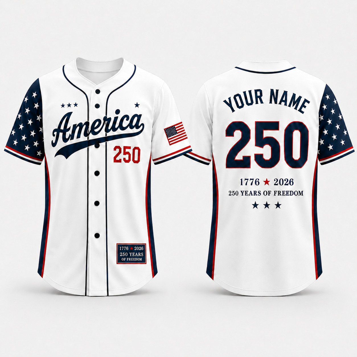 America 250 Baseball Jersey 250 Years Of Freedom 1776-2026 Patriotic USA Jersey
