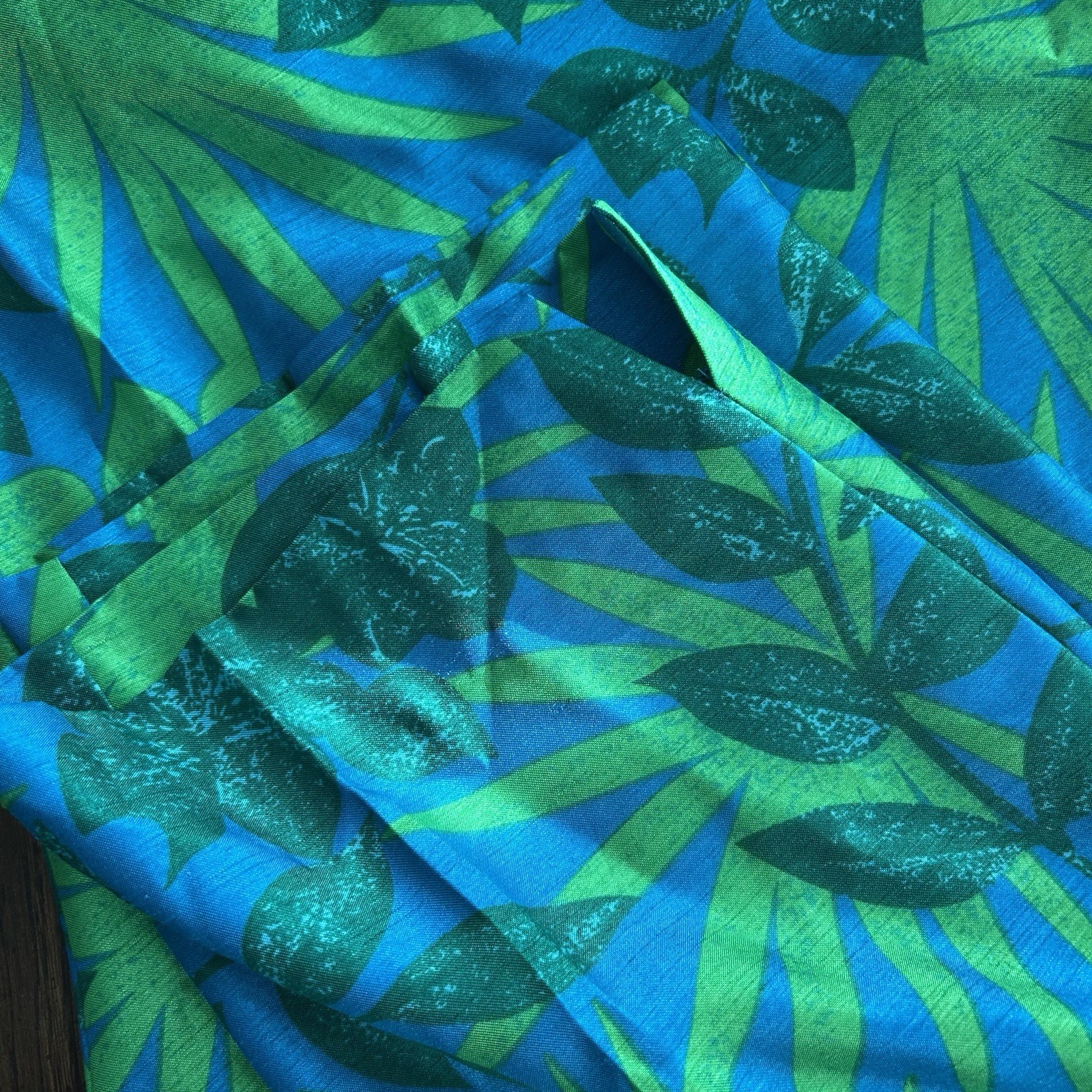 Vintage 80s 90s Tropical Palm Leaf Plant Cropped Pants Size 10 Bold Green Blue