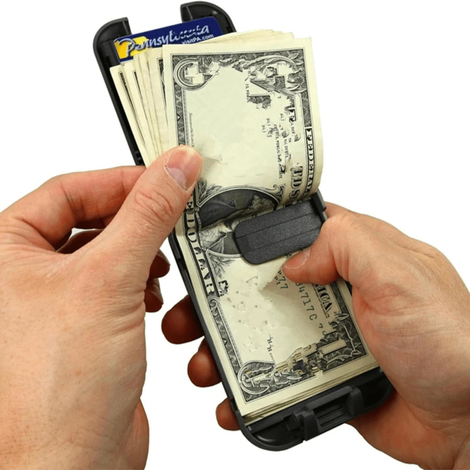 Mans Slim Wallet RFID Blocking ID/Credit Card Holder Hard Case Pocket Money Clip
