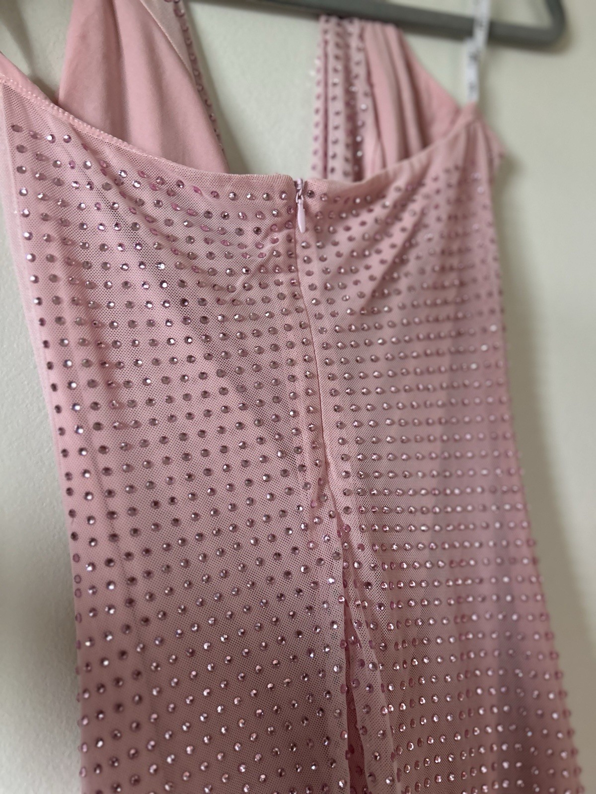 Club L London Light Show Blush Pink Embellished Cowl-Neck Mini Dress Size 4