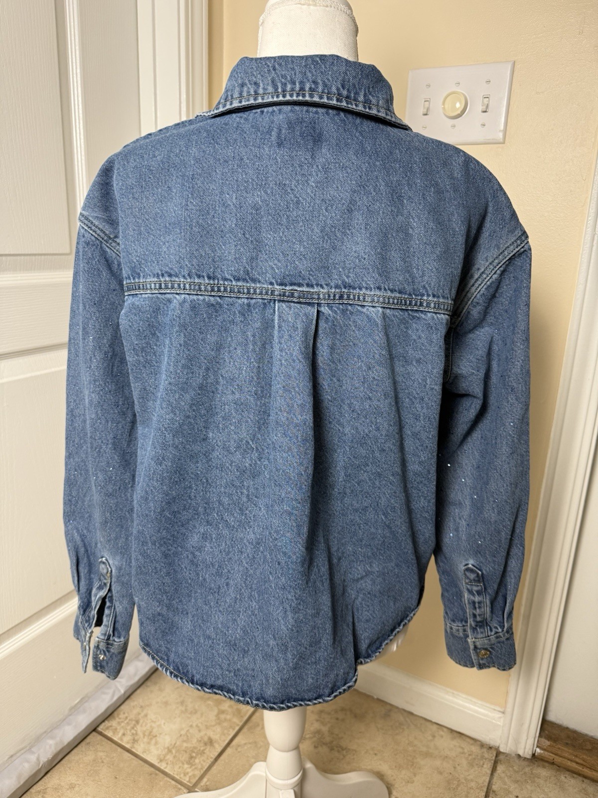 Scoop Rhinestone Embellished Cotton Denim Shirt Long Sleeve XS (fit size 10)NWOT