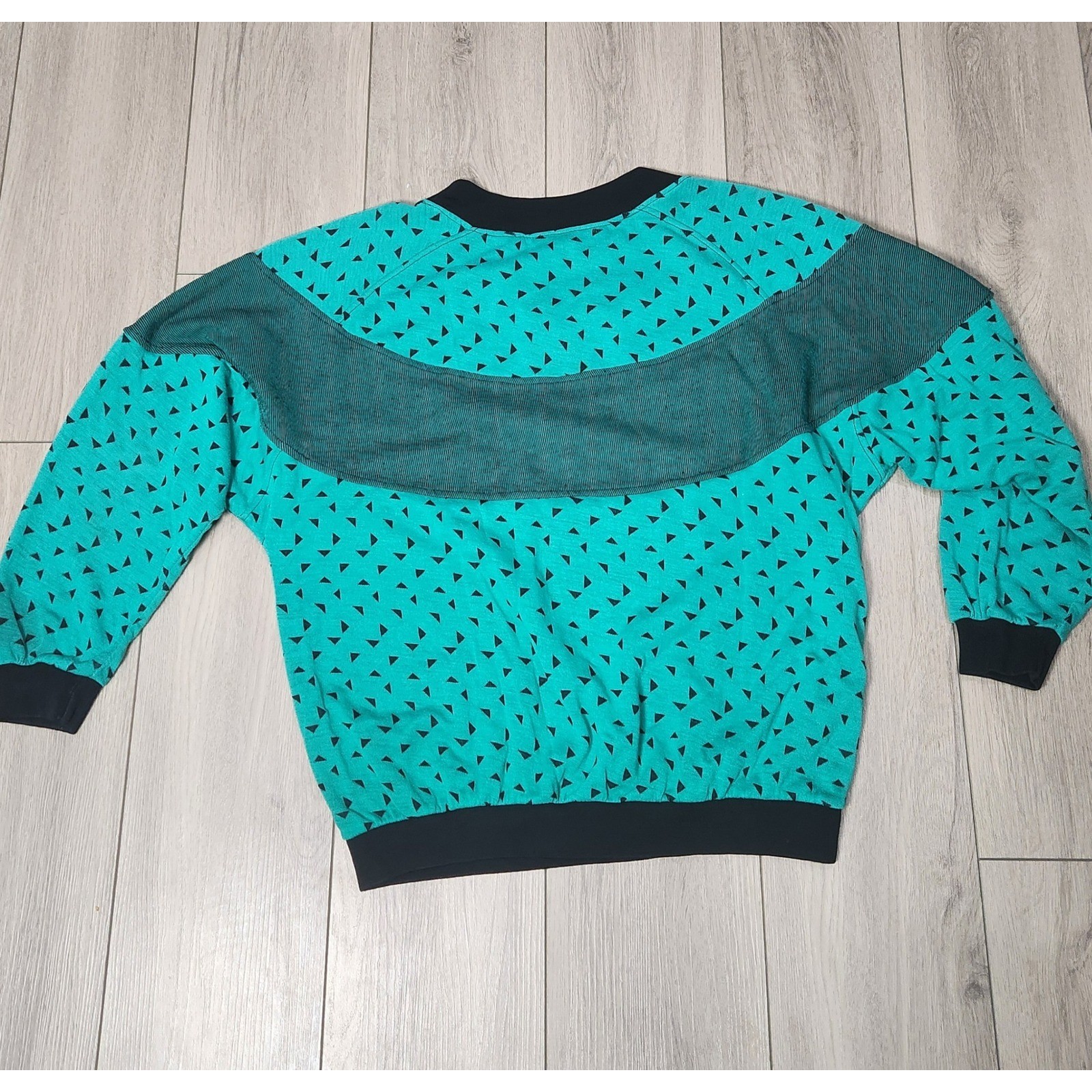 Vintage 80s 90s Gitano Womens Geometric Teal Sweatshirt Retro Top Size M
