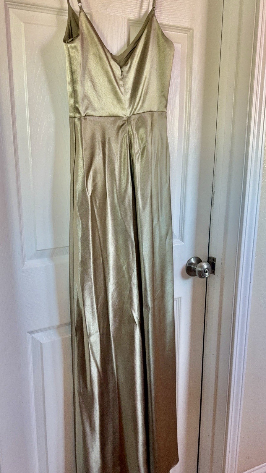 Birdy Grey Green Satin Maxi Slip Dress V-Neck Adjustable Spaghetti Straps XS
