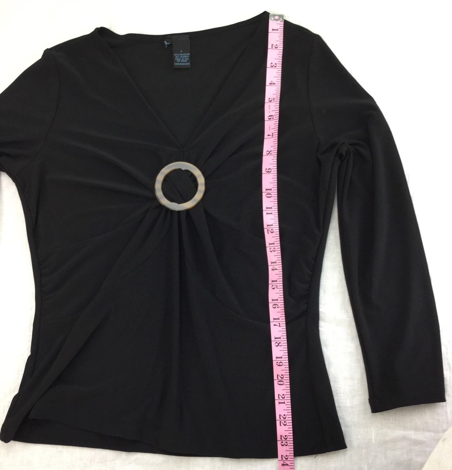 Black Long Sleeve Polyester & Spandex Stretch Top Womens Size L 160409RGS/WBS